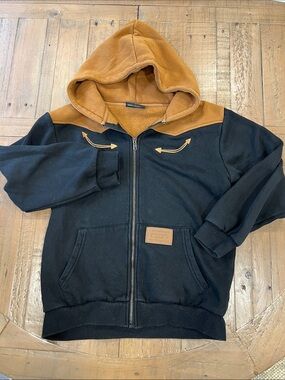 Tiny whales western embroidered zip front hoodie jacket 10 years black brown